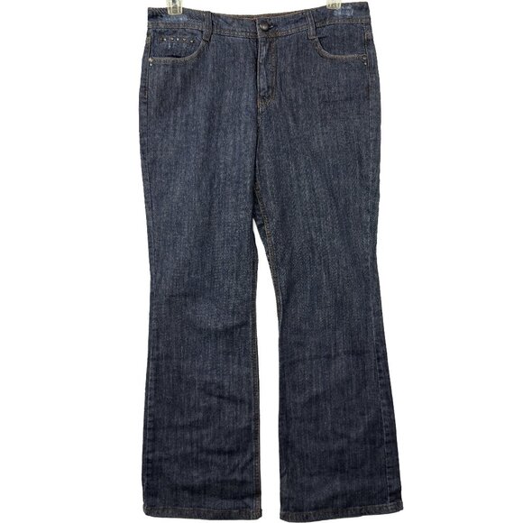 CODE BLEU Flare Jeans Size 12 Dark Wash Studded Back Pockets Bootcut - Picture 1 of 16